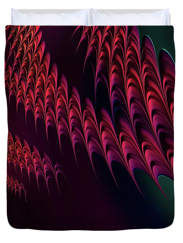 Red Duvet Cover featuring the digital art Red Fractal Ribbons of Light by Shelli Fitzpatrick