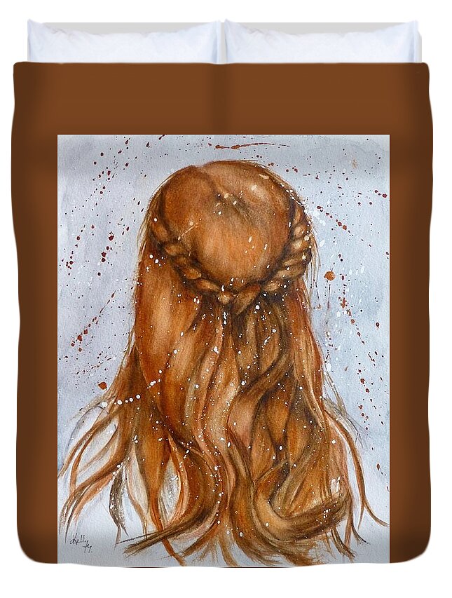 Red Hair Duvet Cover featuring the painting Red Hair by Kelly Mills