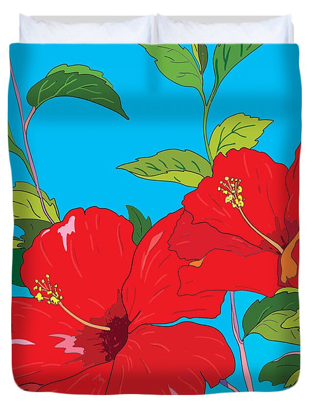Red Duvet Cover featuring the digital art Red Hibiscus by John Clark