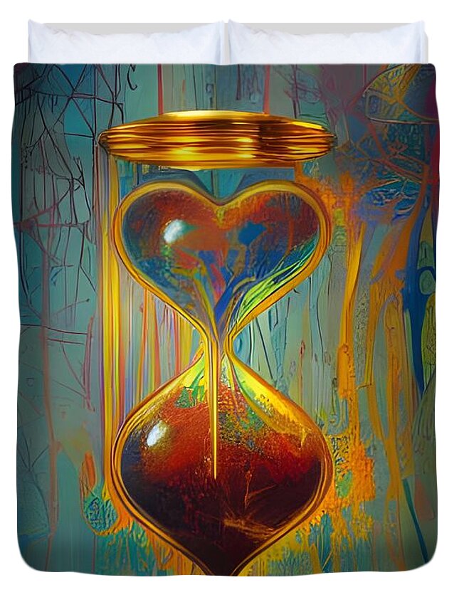 Digital Duvet Cover featuring the digital art Red Hourglass by Beverly Read
