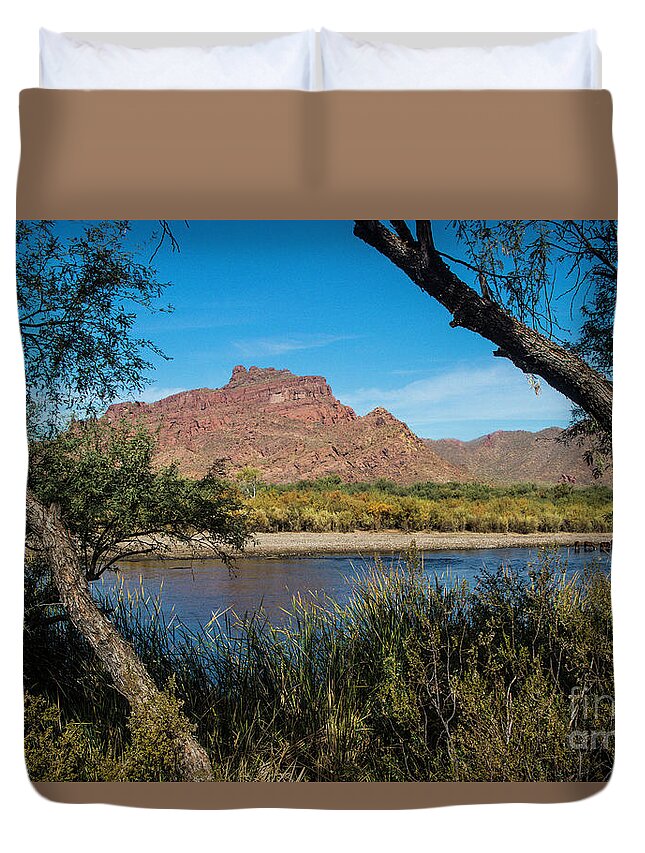 Arizona Duvet Cover featuring the photograph Red Mountain Through the Trees by Kathy McClure