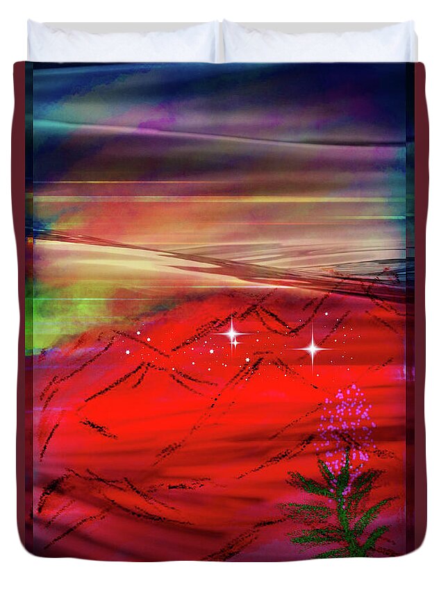 Oneheartabbey.com Duvet Cover featuring the digital art Red mountains by One Heart Abbey