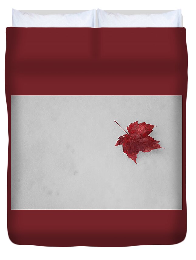 Snow Duvet Cover featuring the mixed media Red on White by Moira Law