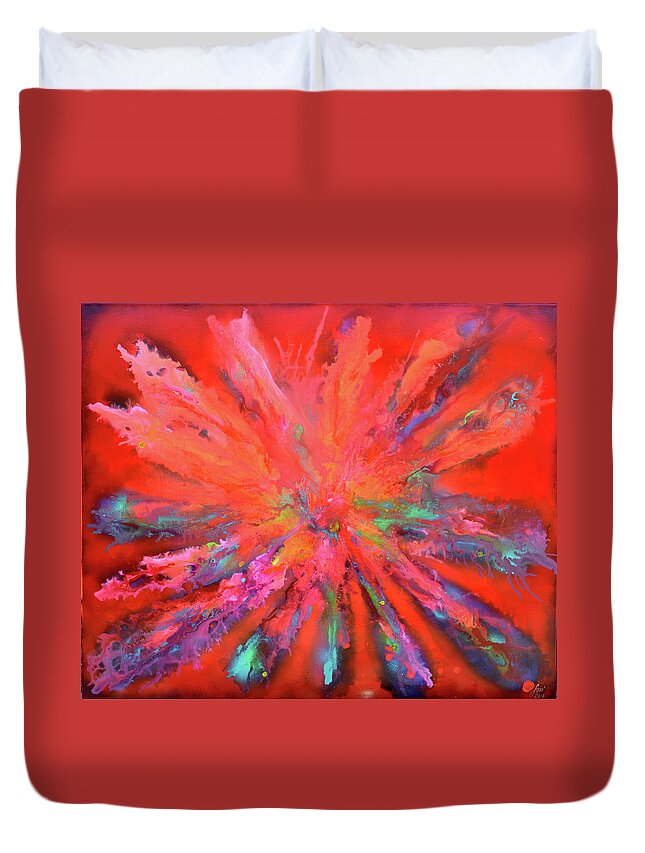 Abstract Painting Duvet Cover featuring the painting Red Pandora, Large Abstract Painting by Tiberiu Soos