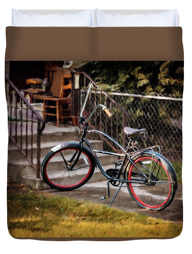 Bicycle Duvet Cover featuring the photograph Red Rim Bicycle by Craig J Satterlee