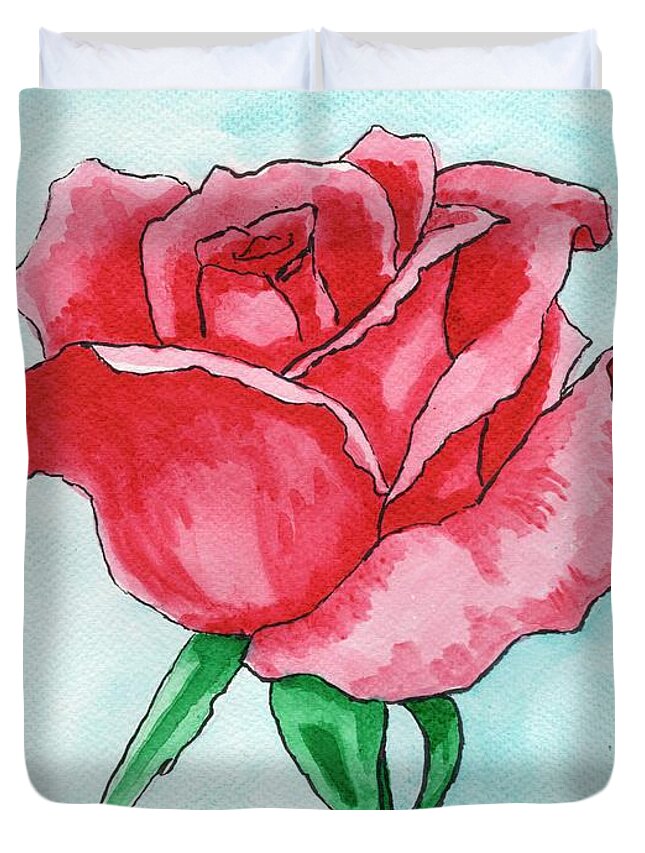 Rose Duvet Cover featuring the painting Red Rose 2 by Katrina Gunn