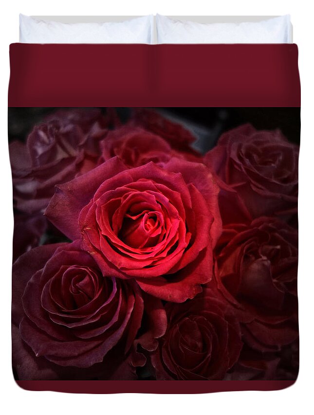 Red Duvet Cover featuring the photograph Red Rose Center Glow by Russel Considine