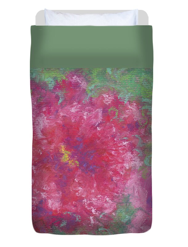 Roses Duvet Cover featuring the pastel Red Roses at the Pond 1 by Anne Katzeff