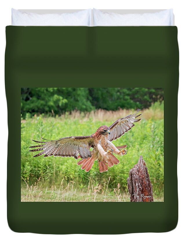 Hawk Duvet Cover featuring the photograph Red Tail by Peg Runyan