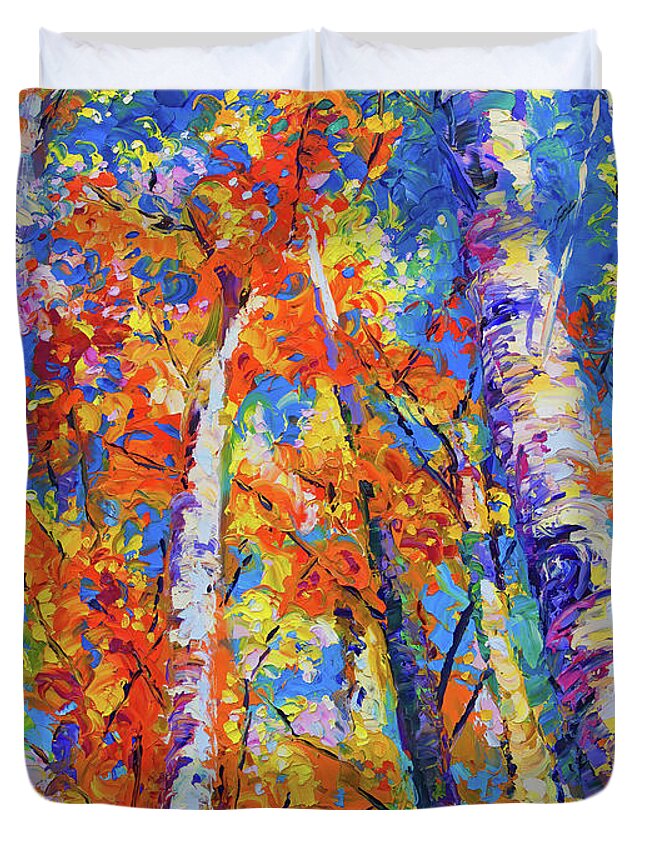 Trees Duvet Cover featuring the painting Redemption - fall birch and aspen by Talya Johnson
