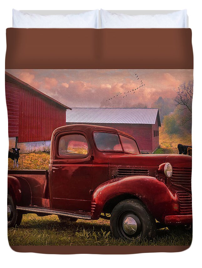 1937 Duvet Cover featuring the photograph Reds at Sunrise by Debra and Dave Vanderlaan