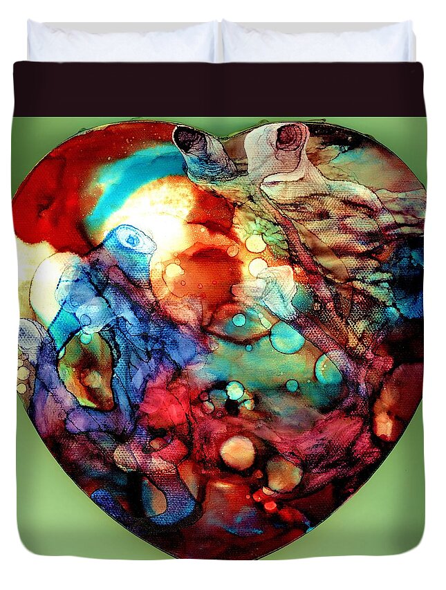 Heart Duvet Cover featuring the painting Reef Madness by Angela Marinari