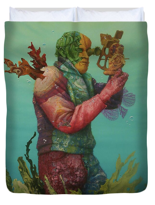 Ocean Duvet Cover featuring the painting Reef Sighting by Marguerite Chadwick-Juner