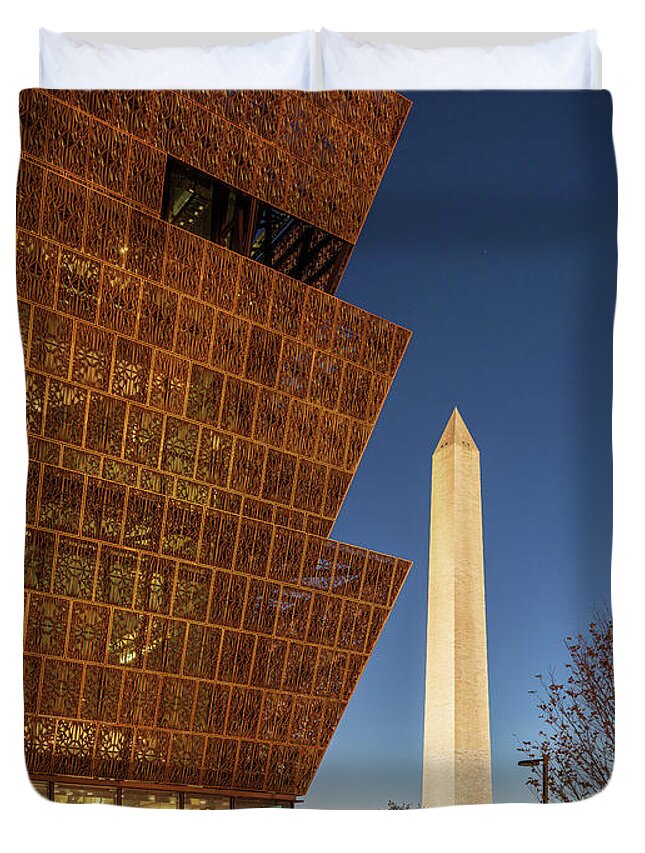 African American Museum Duvet Cover featuring the photograph Reflection of Washington Monument by Steven Heap