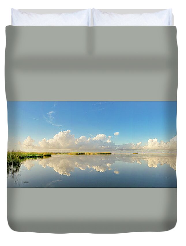 Clouds Duvet Cover featuring the photograph Reflections from Port Bay by Christopher Rice