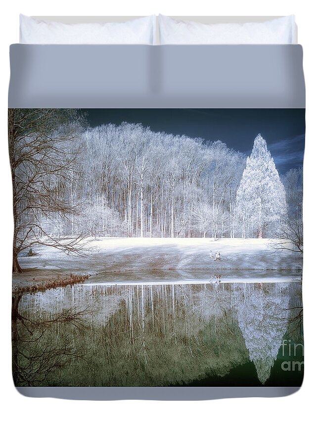 Infrared Duvet Cover featuring the photograph Reflections in faux color infrared by Izet Kapetanovic