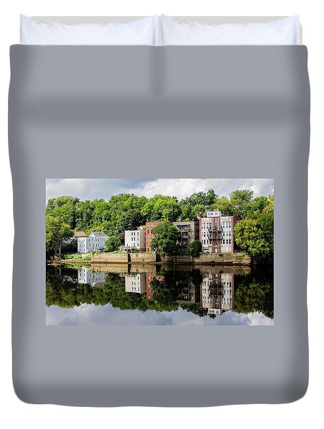 Landscape Duvet Cover featuring the photograph Reflections of Haverhill on the Merrimack River by Betty Denise