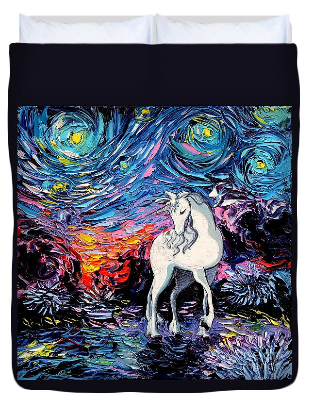 Last Unicorn Duvet Cover featuring the painting Regret by Aja Trier