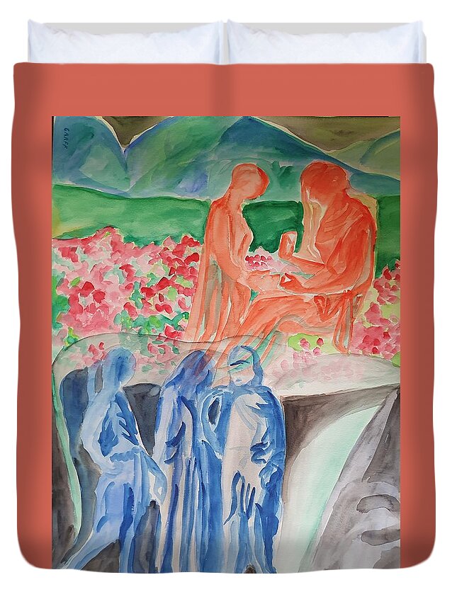 Masterpiece Paintings Duvet Cover featuring the painting Reign of Life vs Underworld by Enrico Garff