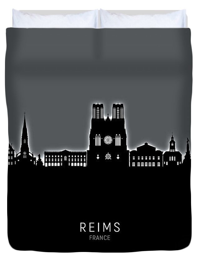 Reims Duvet Cover featuring the digital art Reims France Skyline #74 by Michael Tompsett