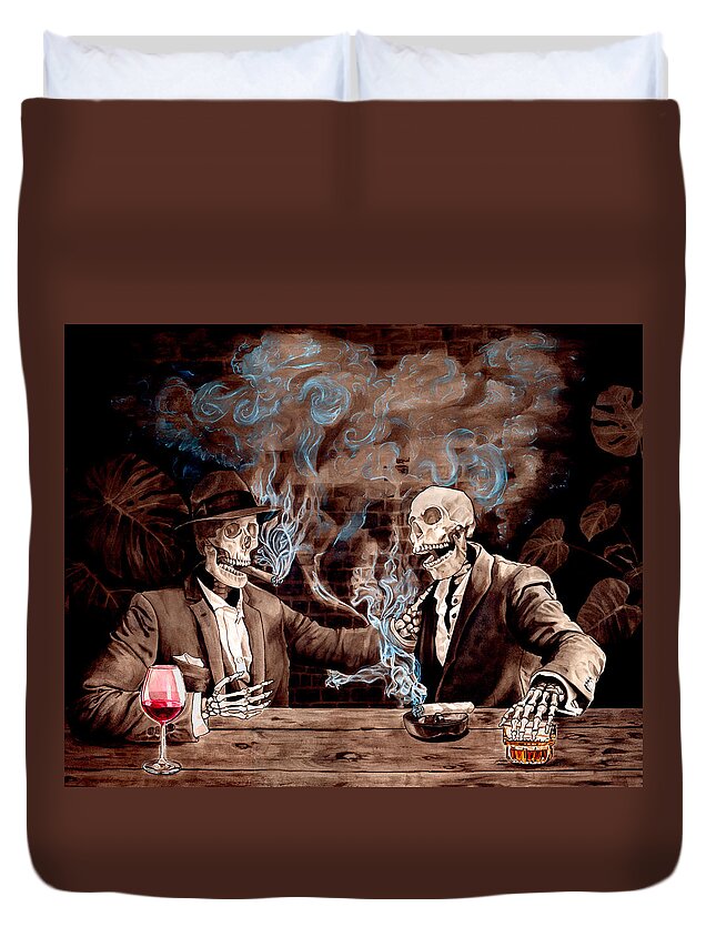 Skull. Skeleton Duvet Cover featuring the painting Remember When - saturated by Tiffany DiGiacomo