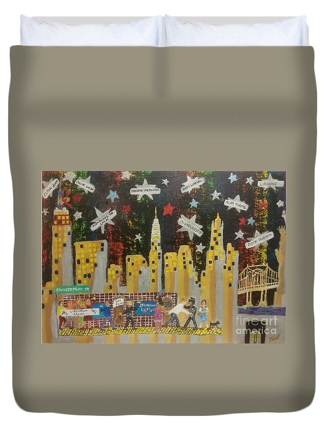 Stonewall Duvet Cover featuring the painting Remembering Stonewall 1969 by David Westwood