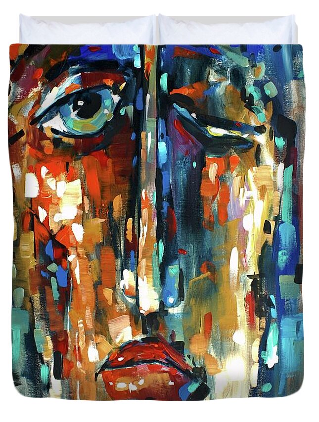 Portrait Duvet Cover featuring the painting Resolve by Michael Lang