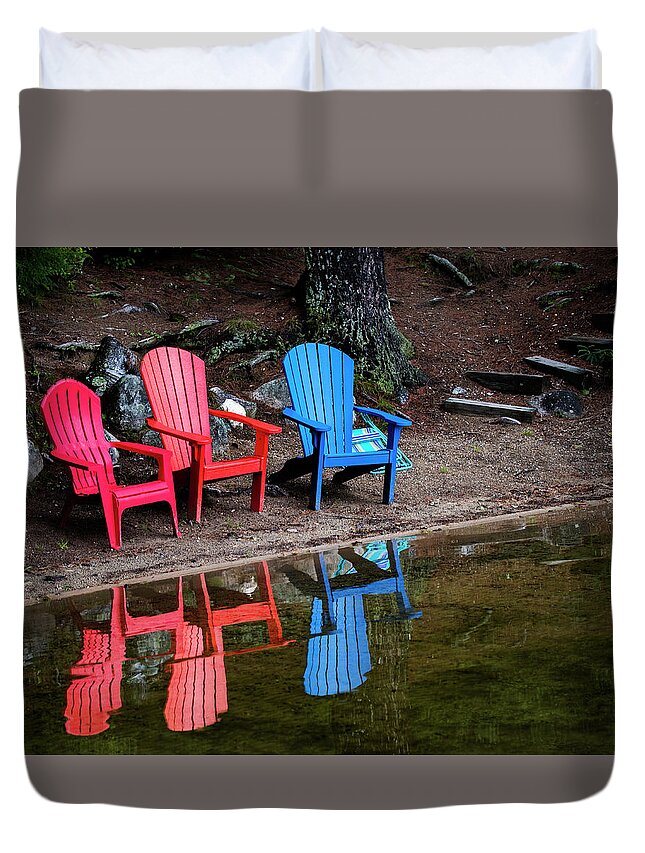 Chairs Duvet Cover featuring the photograph Resting by the Water by Regina Muscarella