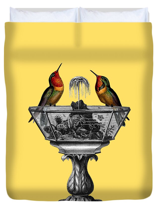 Hummingbird Duvet Cover featuring the mixed media Resting hummingbirds by Madame Memento