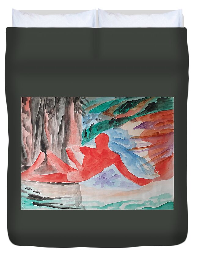 Masterpiece Paintings Duvet Cover featuring the painting Resting Warrior by Enrico Garff