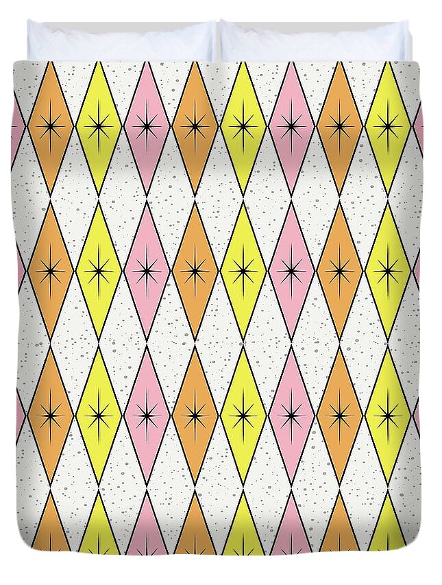 Mid Century Fabric Duvet Cover featuring the digital art Retro Diamond Star Fabric 2 by Donna Mibus