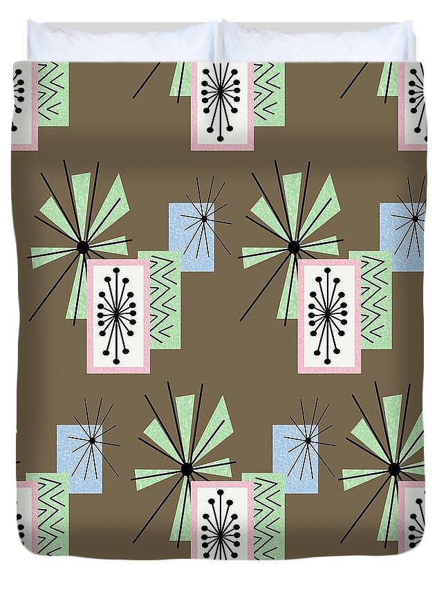 Mid Century Fabric Duvet Cover featuring the digital art Retro Fabric Temporama 1 by Donna Mibus
