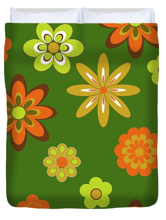 Floral Duvet Cover featuring the digital art Retro Floral by Linda Lees