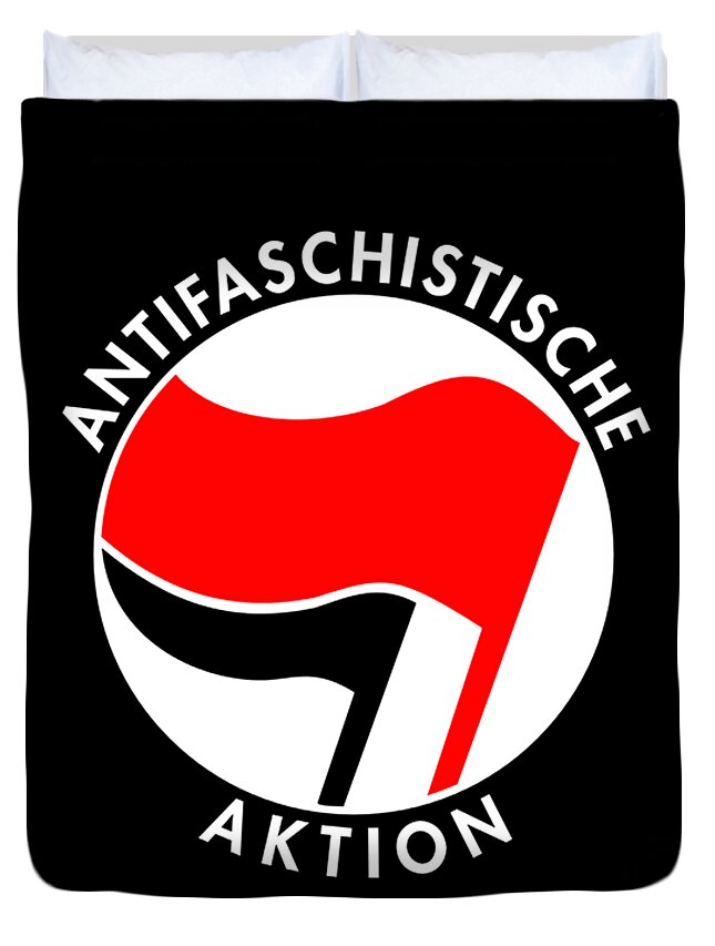 Funny Duvet Cover featuring the digital art Retro Germany Antifaschistische Aktion Anti-Fascist by Flippin Sweet Gear