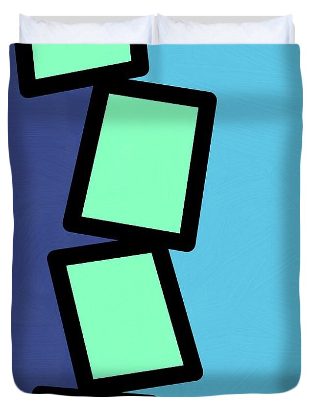 Retro Duvet Cover featuring the mixed media Retro Mint Green Rectangles 2 by Donna Mibus