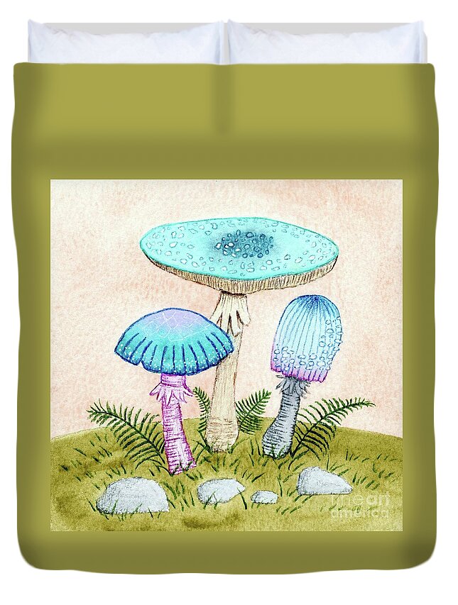 Retro Mushrooms Duvet Cover featuring the painting Retro Mushrooms 2 by Donna Mibus