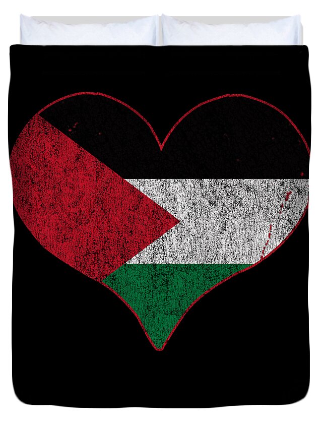 Palestine Duvet Cover featuring the digital art Retro Palestine Flag Heart by Flippin Sweet Gear