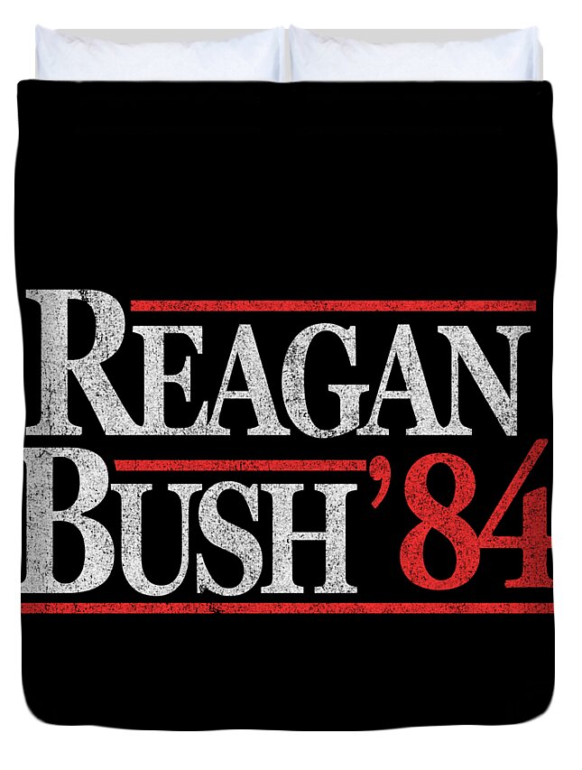Funny Duvet Cover featuring the digital art Retro Reagan Bush 1984 by Flippin Sweet Gear