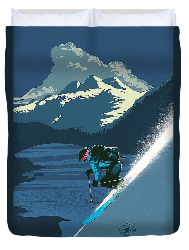 Revelstoke Duvet Cover featuring the painting Retro Revelstoke ski poster by Sassan Filsoof
