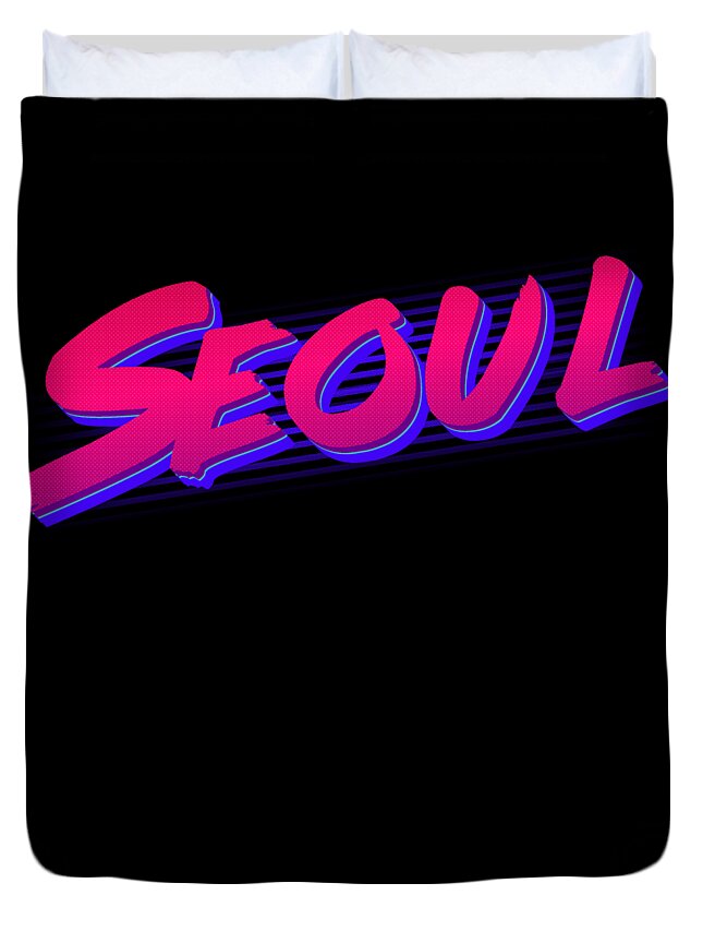 Funny Duvet Cover featuring the digital art Retro Seoul Korea by Flippin Sweet Gear