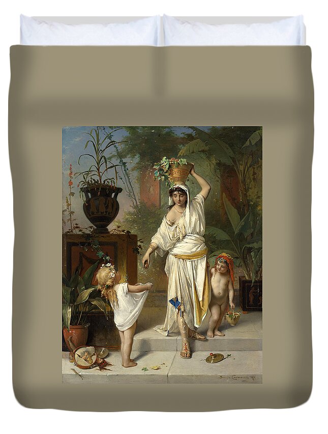 Pierre Olivier Joseph Coomans Duvet Cover featuring the painting Return from the grape harvest by Pierre Olivier Joseph Coomans