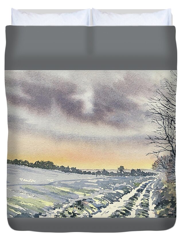 Watercolour Duvet Cover featuring the painting Return to Rudston from Zig Zag Wood by Glenn Marshall