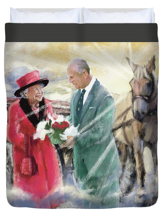 Queen Duvet Cover featuring the painting Reunited In The Kingdom by Larry Whitler