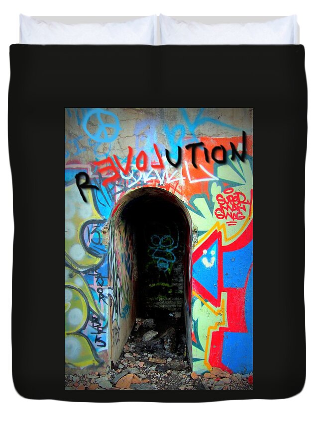 Revolution Duvet Cover featuring the digital art rEVOLution Graffiti by Anita Burgermeister