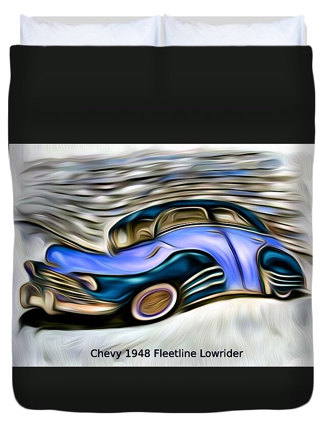 Chevy Duvet Cover featuring the digital art Revved Up and Rarin' To Go... Blue by Ronald Mills