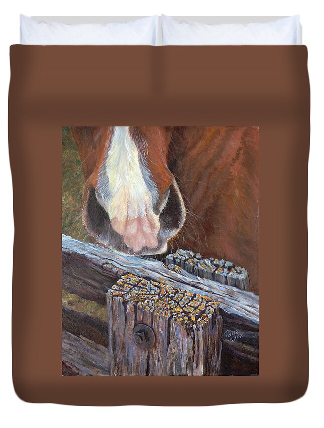 Horse Duvet Cover featuring the painting Rhoda Knows by Page Holland