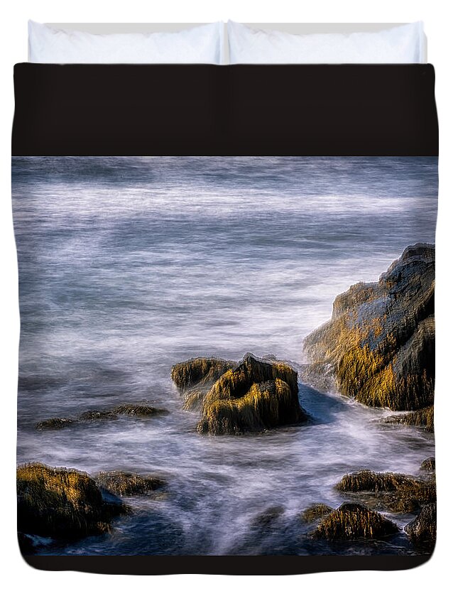 Tom Singleton Photography Duvet Cover featuring the photograph Rhode Island Rocks And Sea by Tom Singleton