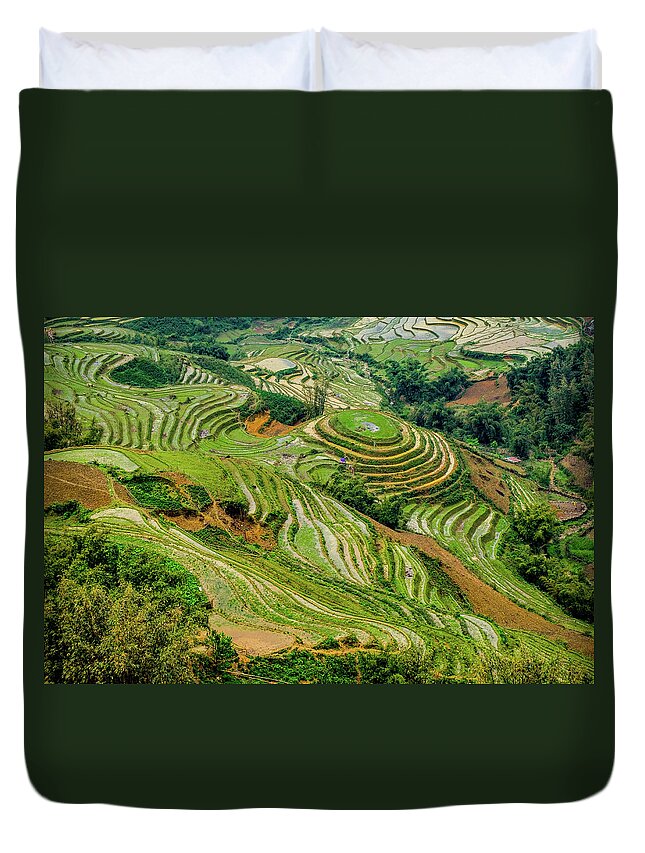 Black Duvet Cover featuring the photograph Rice Terraces in Sapa by Arj Munoz