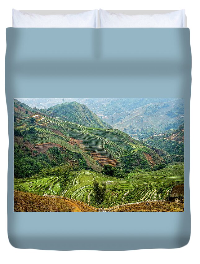 Black Duvet Cover featuring the photograph Rice Terraces of Lao Cai by Arj Munoz
