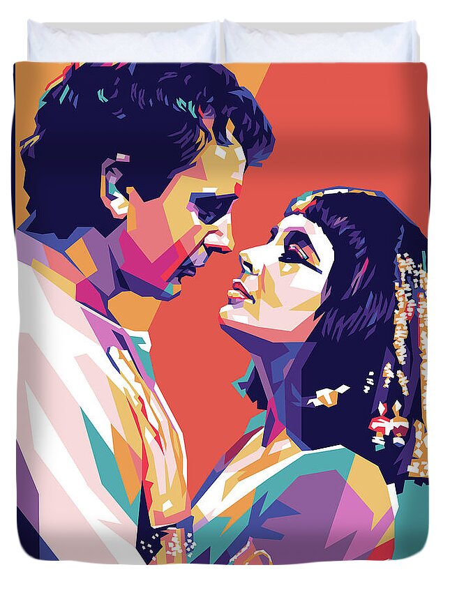 Richard Duvet Cover featuring the mixed media Richard Burton and Elizabeth Taylor 1963 by Stars on Art